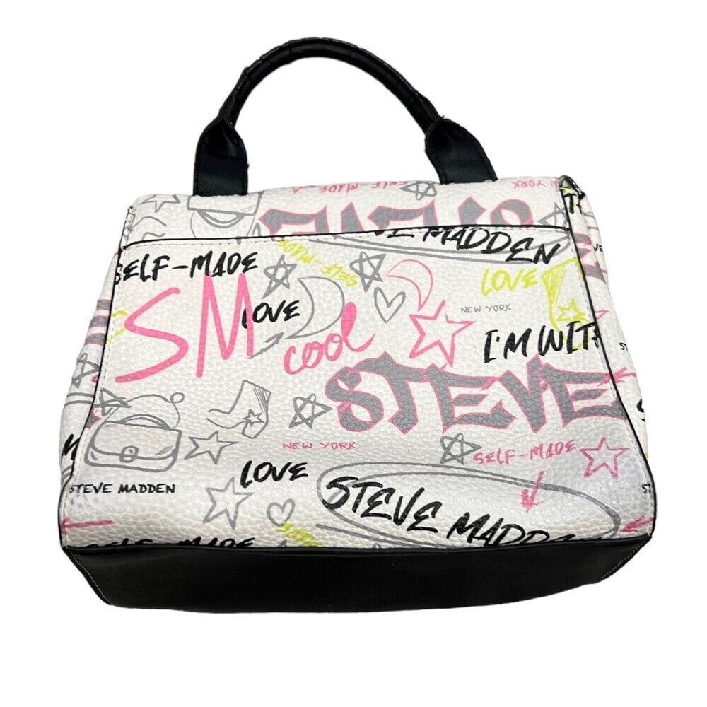 Steve Madden White Logo Graffiti Top Handle Bag - Picture 2 of 7